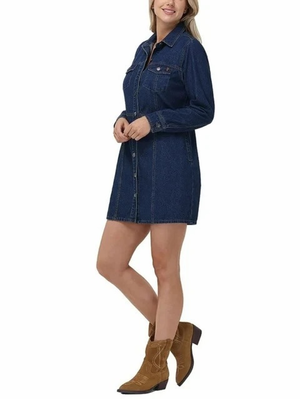 Frye Dark Blue Denim Shirt Mini Dress - Picture 2 of 6